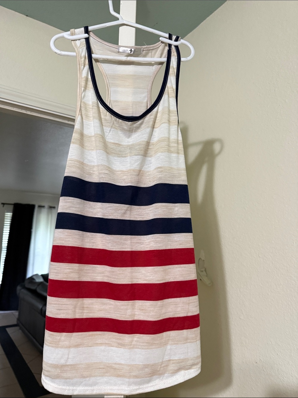 Blu Planet Navy, Red, and Cream Striped Racerback Tank